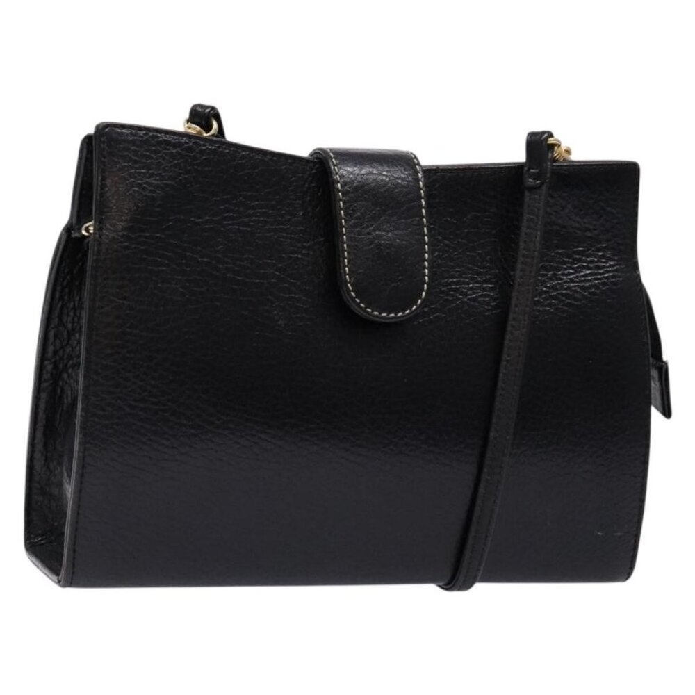Authentic BALLY Shoulder Bag Leather Black Gold